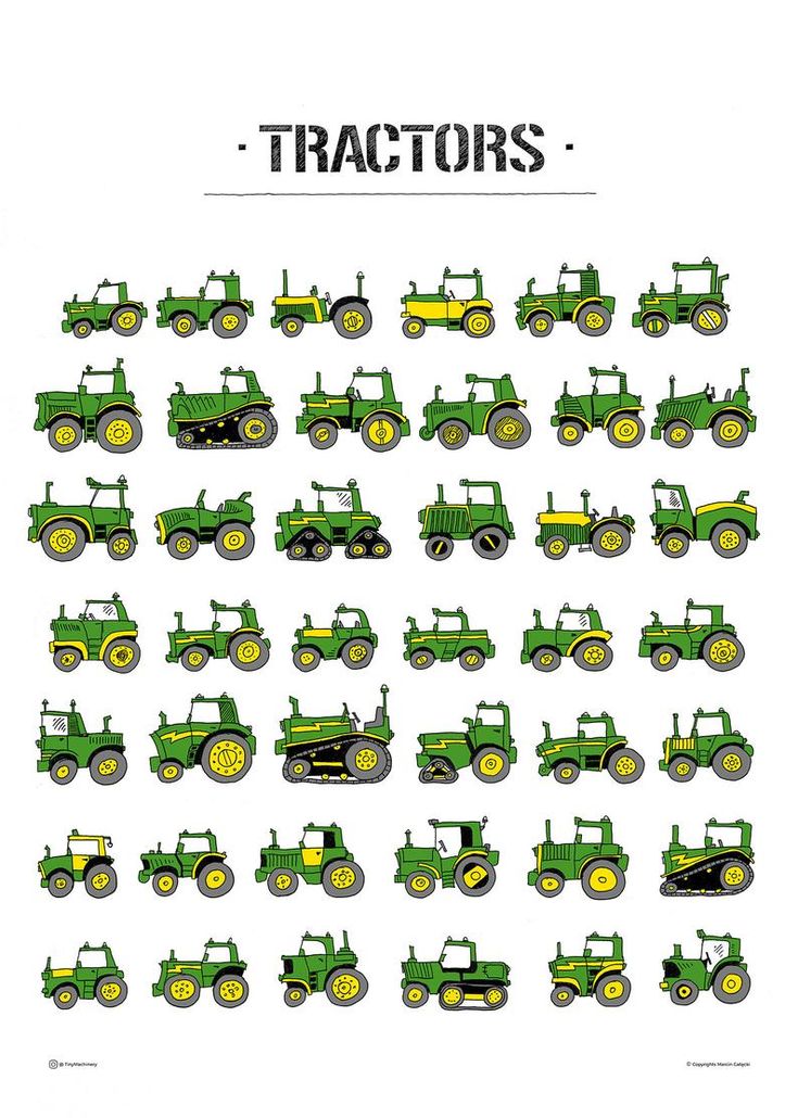 an image of tractors in green and yellow colors on a white background with the words tractors written