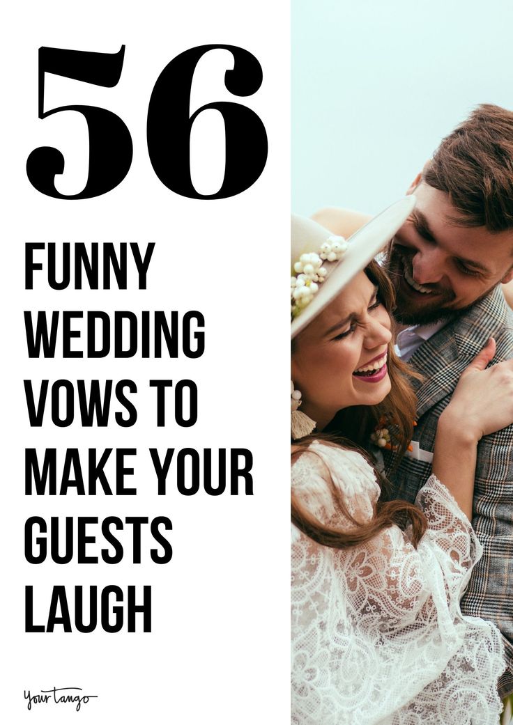 a man and woman hugging each other with the words funny wedding vows to make your guests laugh