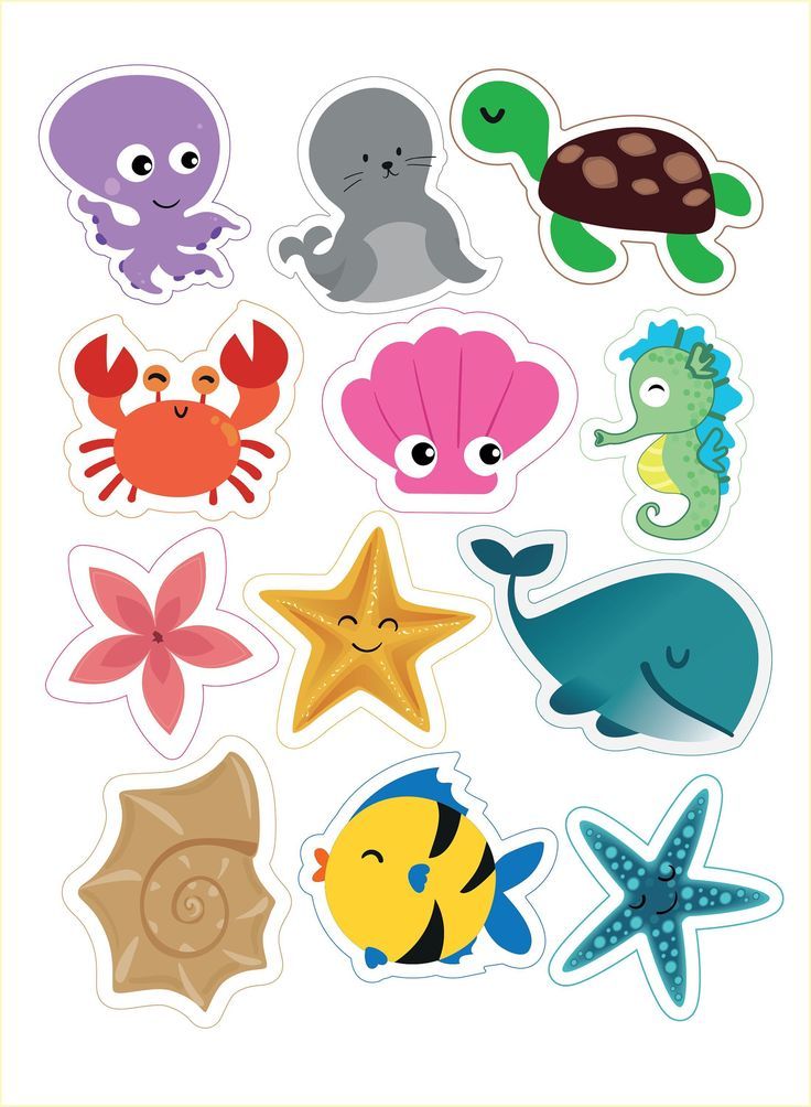 various sea animals stickers on a white background