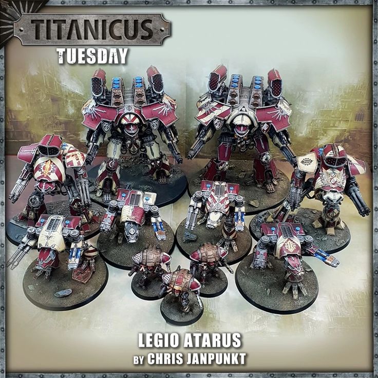 a group of warhammers painted in red and white with the words titans on them