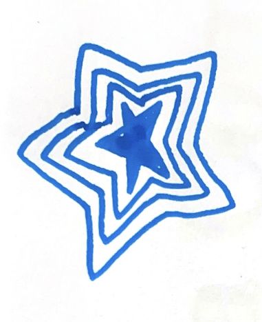 a drawing of a blue star in the middle of a white background