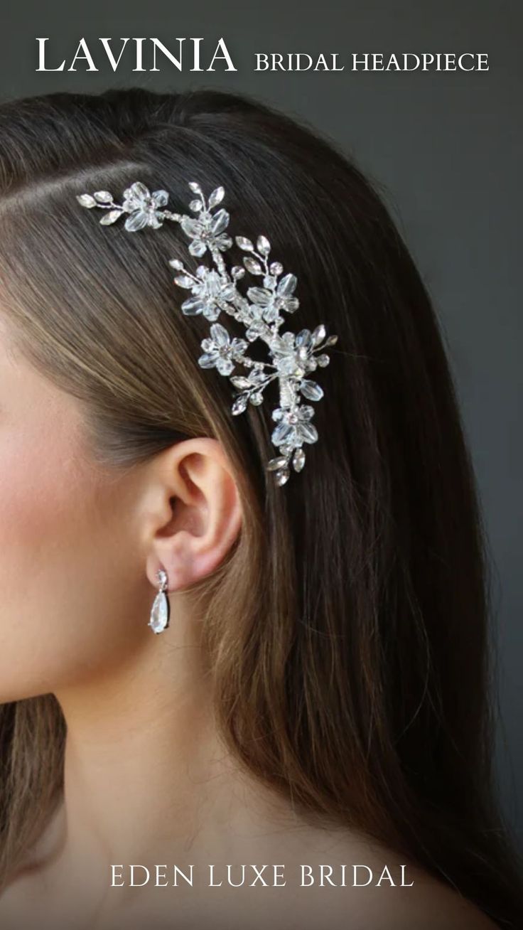 The Lavinia Water Drop Clear Crystal Headpiece adds an ethereal touch to your bridal aesthetic. With crystals that glisten and a design that seems to glide effortlessly, it’s the perfect accessory for a magical wedding day look. Bohemian Veils, Glamorous Wedding Gowns, Bridal Aesthetic, Blush Weddings, Floral Veil, Wedding Hair Headband, Silver Head Piece, Modern Luxe, Silver Tiara