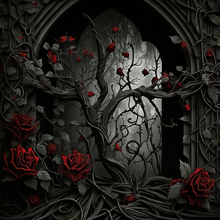 an image of a gothic scene with roses