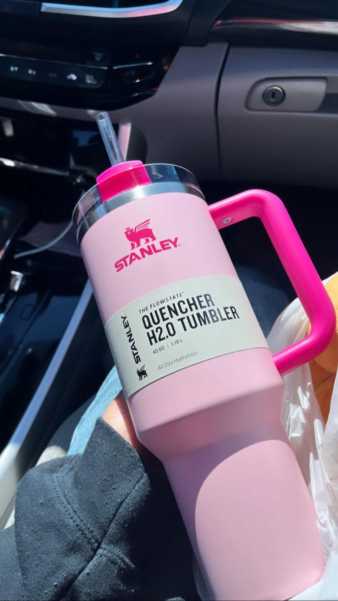 Pink Stanley Cup Aesthetic, Stanley Cup Pink, Pink Stanley, Trendy Water Bottles, Pink Water Bottle, Stanley Cups, Dump Ideas, Pink Lifestyle, Pink Water