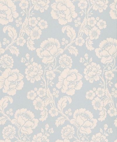 a blue and white wallpaper with flowers on it