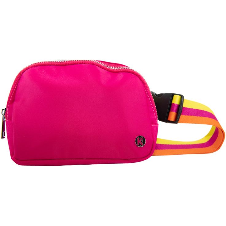 Searching for a eye-catching and fun way to carry your essentials on-the-go? Check out our Hot Pink Solid Belt Bag with Striped Strap! This over-the-body fanny pack is perfect for storing your phone, keys, and credit card when you're on-the-go. The hot pink nylon exterior is accented with a eye-catching yellow, pink, and orange strap - perfect for adding a pop of color to any outfit. Plus, the interior and exterior pockets make it easy to grab your things in a hurry. Whether you're headed to the Popular Hats, Patriotic Fashion, Pink Belt, Mom Hats, Trendy Mom, Pink Solid, Handbag Charms, Love To Shop, In A Hurry