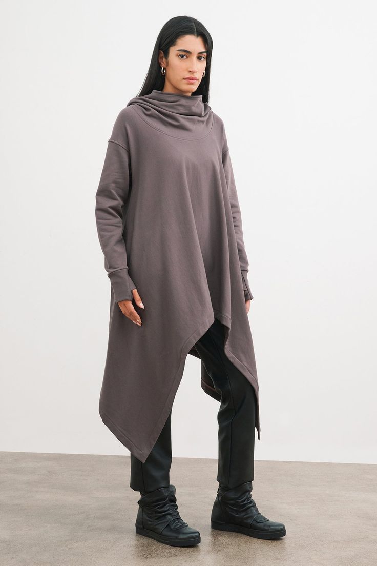 #Anthracite Athleisure Luxury, Tunic Sweatshirt, Extra Long Sleeves, Oversized Sweatshirt, Ethical Fashion, Long Sleeve Sweatshirts, Cowl Neck, French Terry, Athleisure