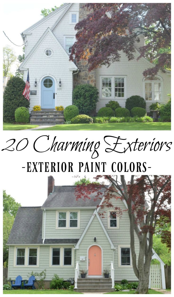 two pictures of a house with the words painting exterior paint colors on it and an image of