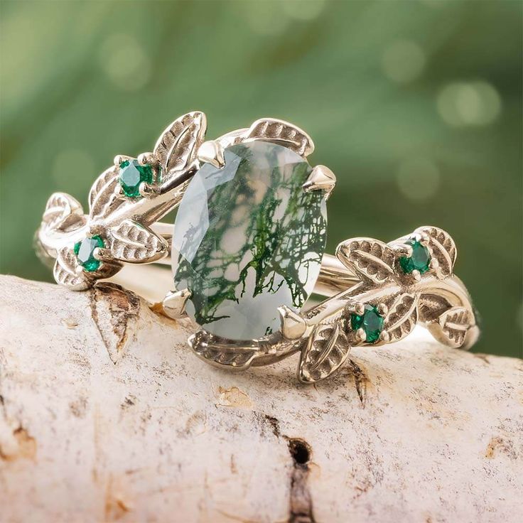 Floral Moss Agate Engagement Ring Agate Wedding Ring, Dinosaur Bone Ring, Mens Wedding Bands Unique, Agate Wedding, Jewelry By Johan, Bone Ring, Vine Ring, Floral Engagement Ring, Leaf Designs