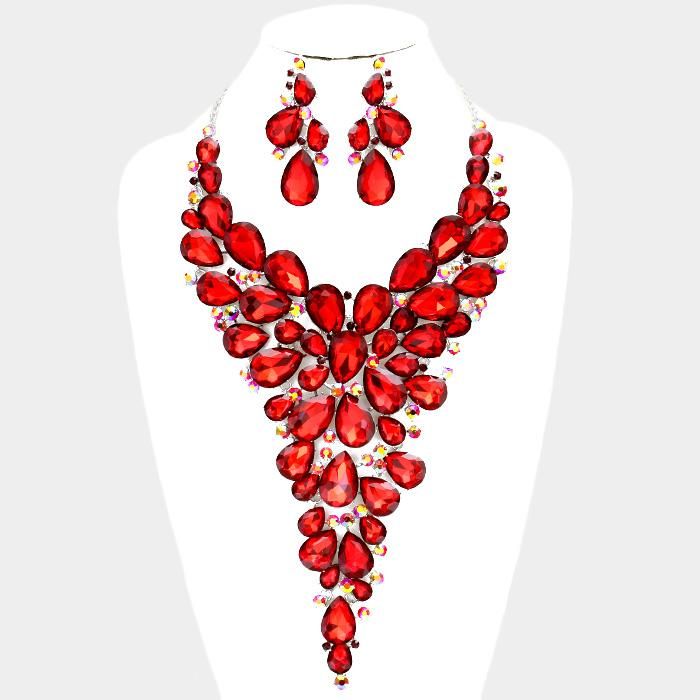 Crystal Teardrop Red Cluster Vine Necklace Set Vine Necklace, Evening Necklace, Pageant Earrings, Crystal Wedding Jewelry, Special Occasion Jewelry, Bling Necklace, Red Necklace, Buy Crystals, Rhinestone Bridal