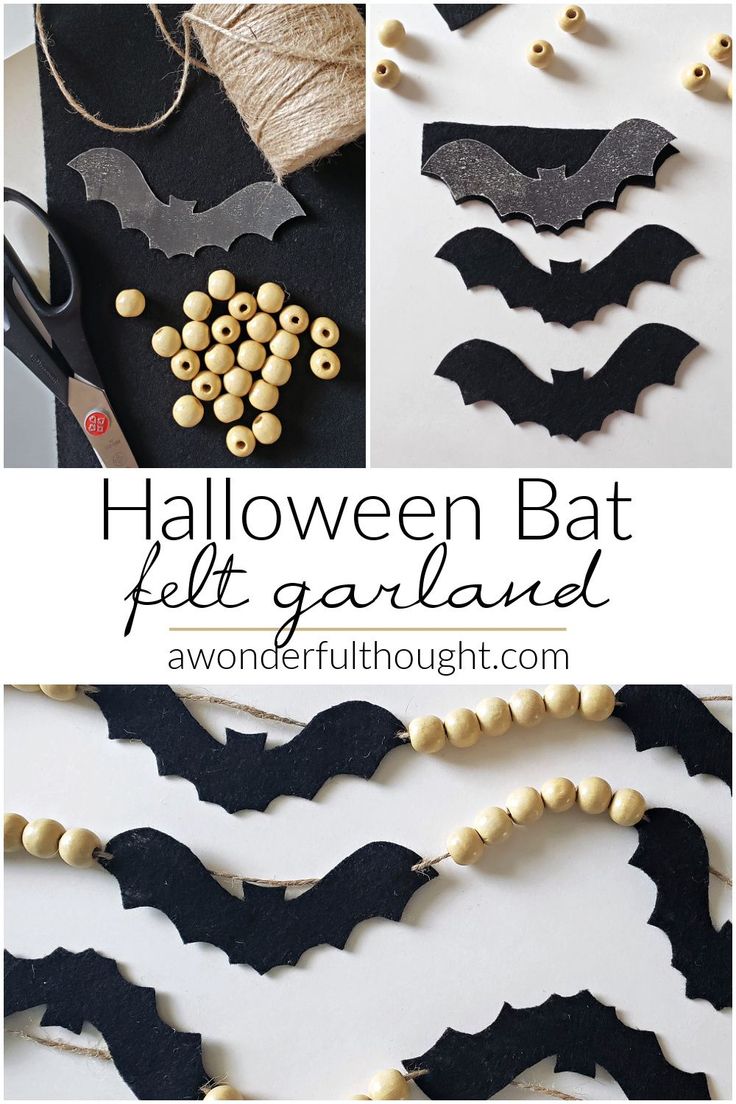 halloween bat felt garland with beads and sprinkles on it, including bats