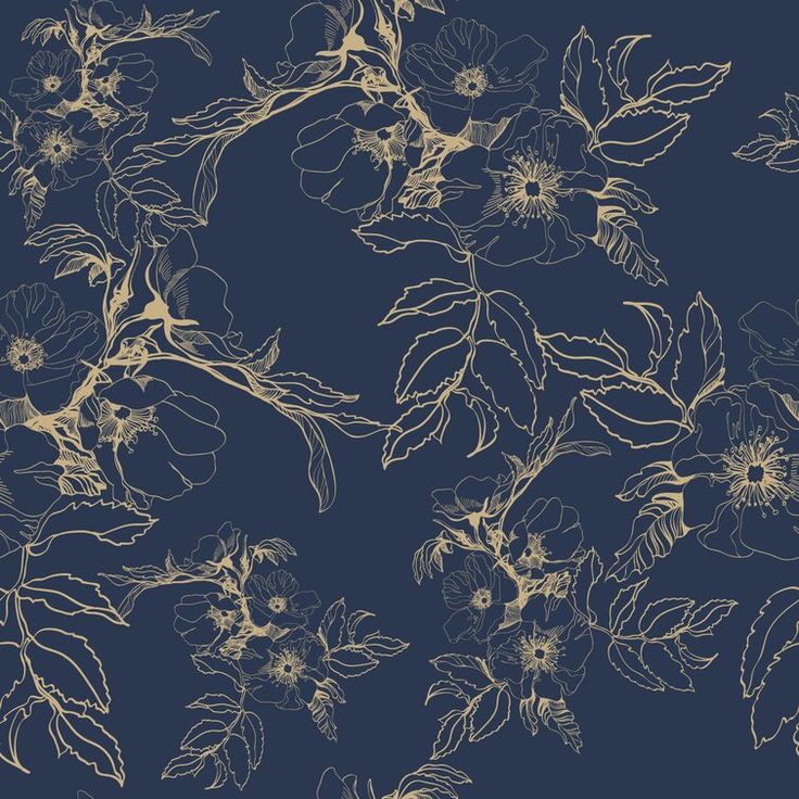 a blue and gold floral wallpaper pattern