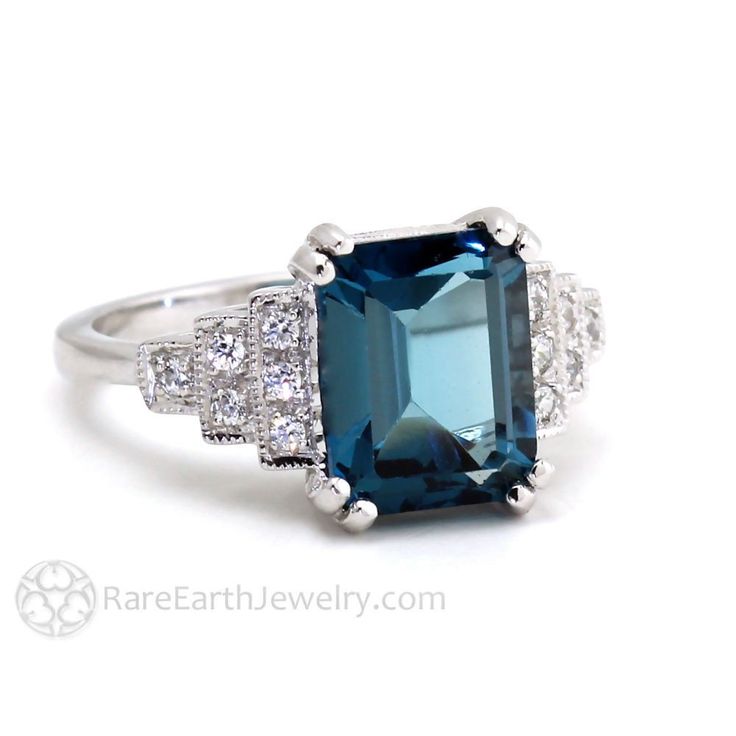 Art Deco Emerald Cut London Blue Topaz Ring Rare Earth Jewelry Bijoux Art Deco, Art Deco Emerald Ring, Vintage Sapphire Ring, Pretty Photography, Blue Topaz Jewelry, London Blue Topaz Ring, Topaz Jewelry, Ring Art Deco, Deco Engagement Ring