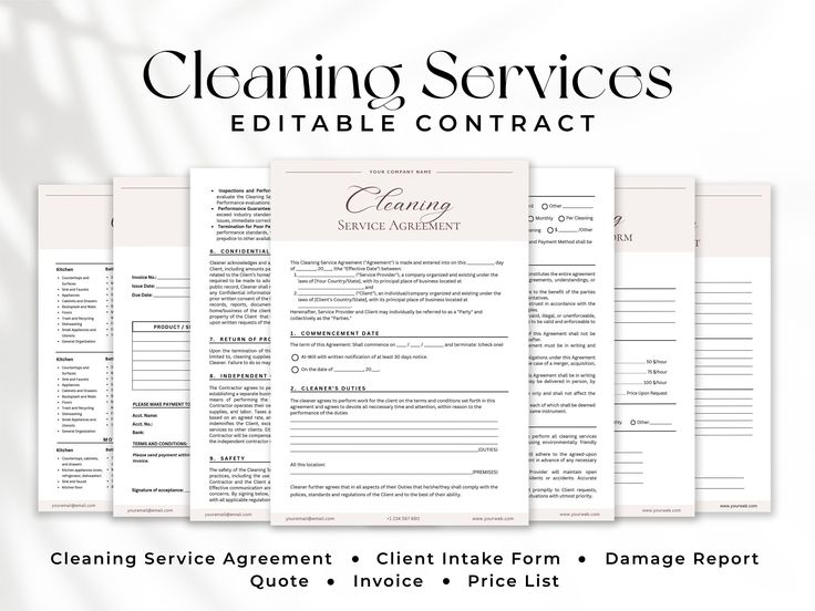 the cleaning services editable contact sheet is shown