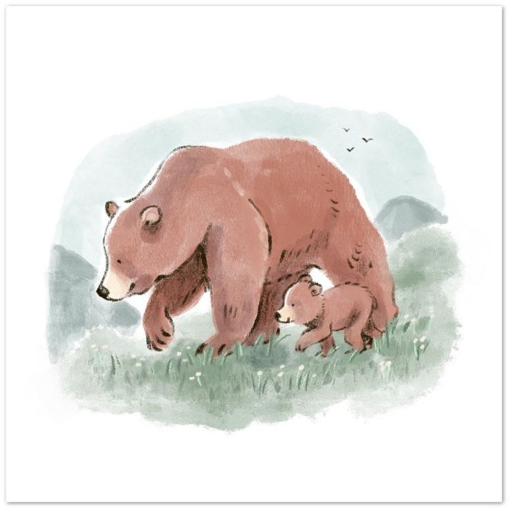 an illustration of a bear and her cub