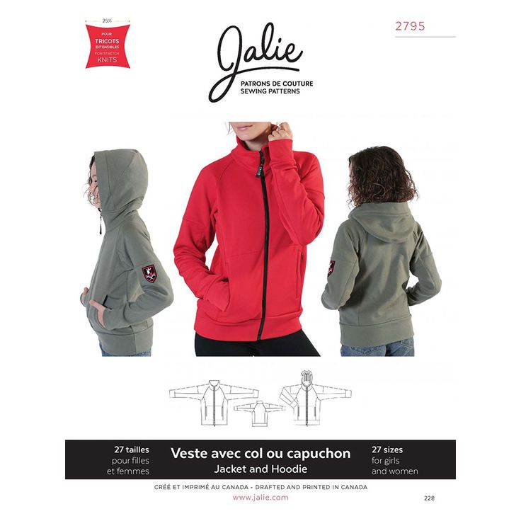 a woman's hoodie jacket sewing pattern with pockets