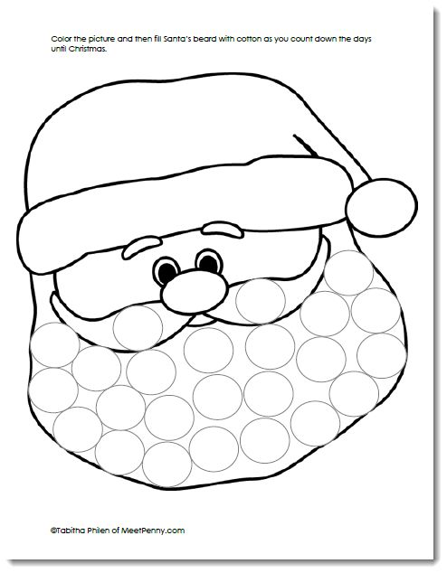 the santa claus face is outlined in black and white, with polka dots on it