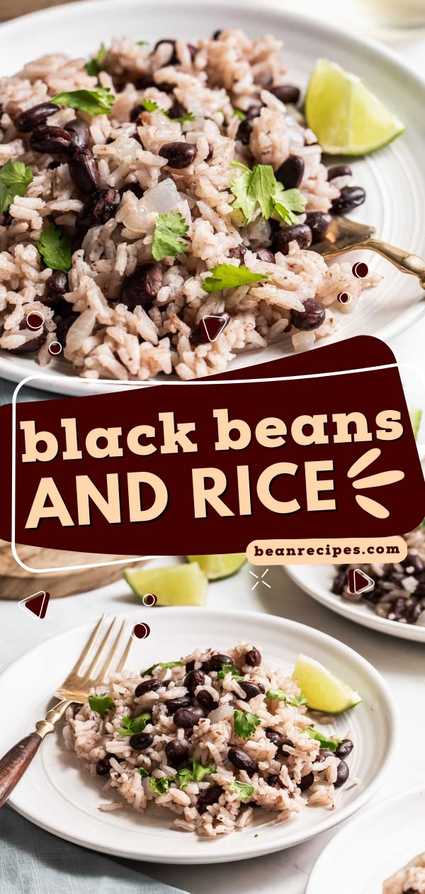 You're going to love this black beans and rice recipe! Cooked in just one pot, this rice and beans is such an easy side dish for dinner. Perfect if you're having Mexican food tonight! Save this pin! Leftover Beans And Rice, Black Bean Side Dish Simple, White Rice And Black Beans Recipes, Simple Beans And Rice, Brazilian Rice And Beans Recipe, Black Beans With Rice, Spanish Rice With Black Beans, Easy Beans And Rice Recipes, Best Black Beans And Rice Recipe