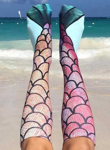 Mermaid Knee High Socks Winter Mermaid, Mermaid Clothes, Mermaid Socks, Beach Socks, Ariel Mermaid, Mermaid Print, Mermaid Life, Crazy Socks, Funny Socks