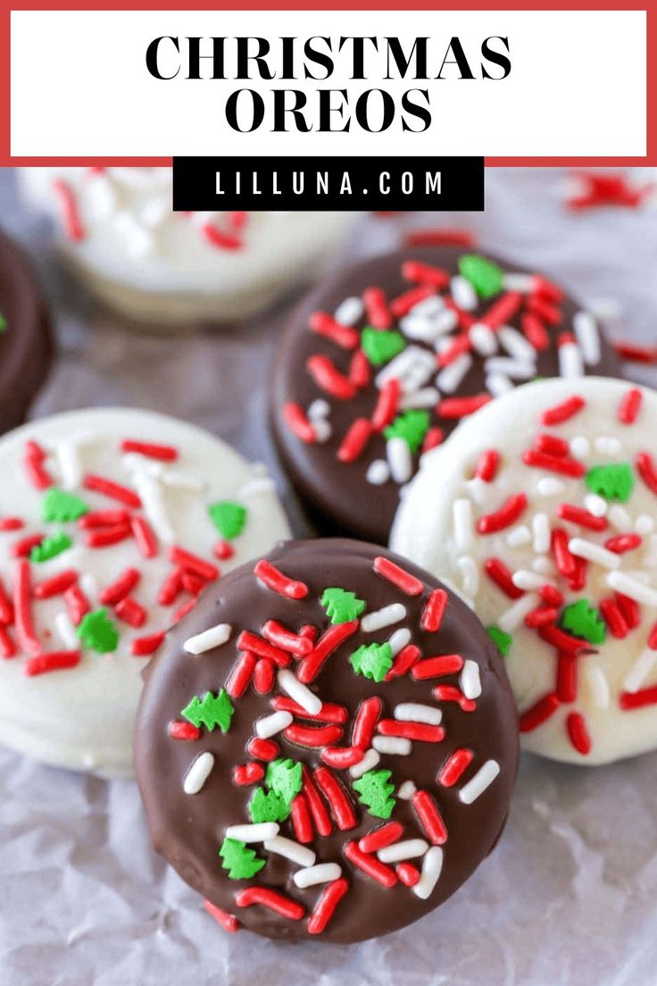 christmas oreos with sprinkles and chocolate on top