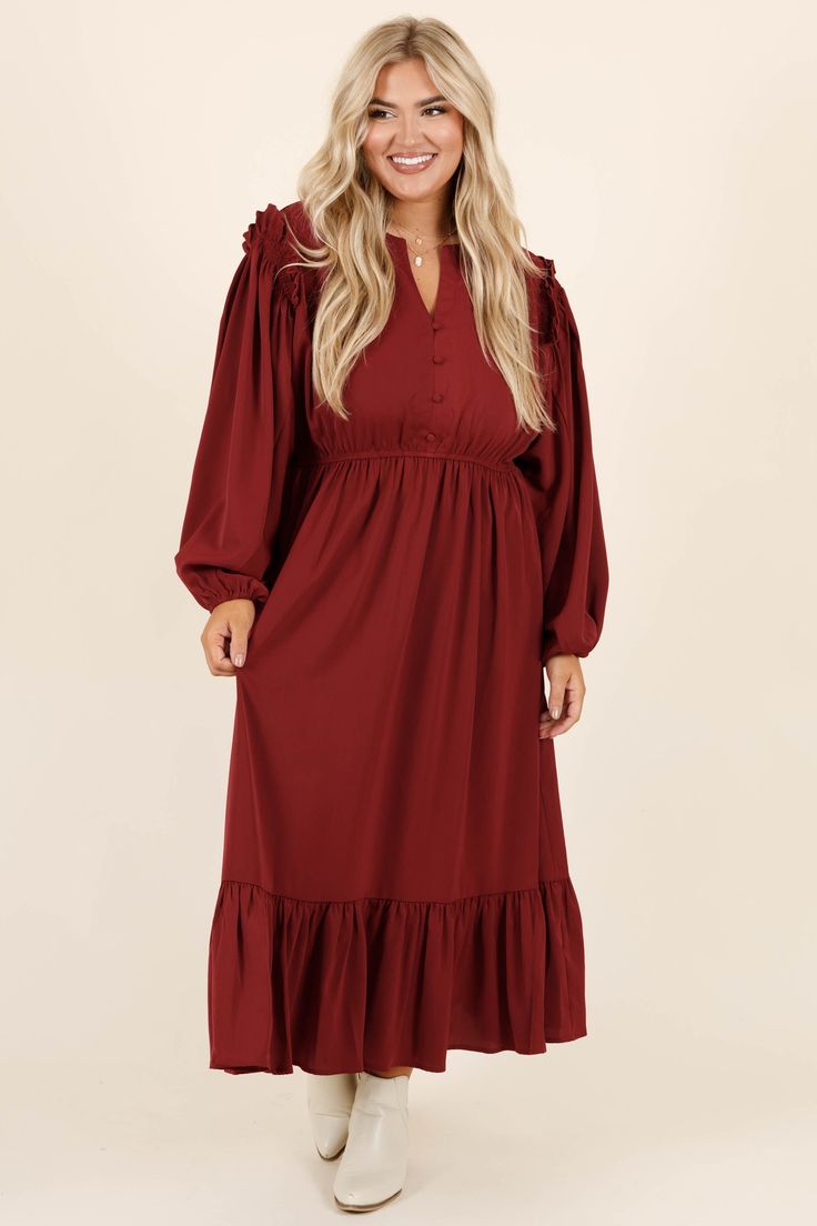 Make a statement in this beautiful dress! Its flowy fit, bold burgundy color, and bubble sleeves are perfect for any casual occasion! Its timeless style will have all eyes on you! Style this beauty with some cute accessories and booties for an unforgettable look! 100% High Elastic Filament