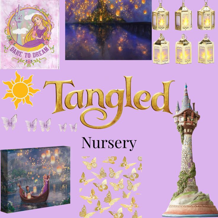 the tangled nursery is filled with fairy themed items and artwork for children's room decor