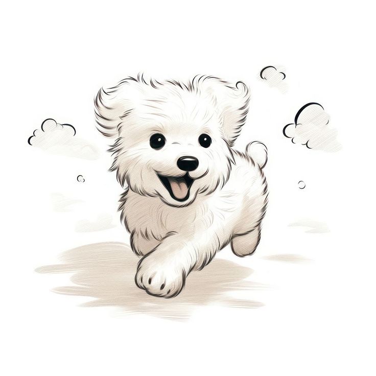 Dog running animal drawing mammal. AI generated Image by rawpixel. | premium image by rawpixel.com / Minty Pet Drawing Ideas, Dogs Drawing Cute, Fluffy White Dog Drawing, Anime Dogs Drawing, Coton De Tulear Drawing, Scruffy Dog Drawing, Maltese Drawing Cartoon, Dogs Cute Drawing, Cute Pet Drawings