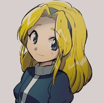 an anime character with blonde hair and blue eyes