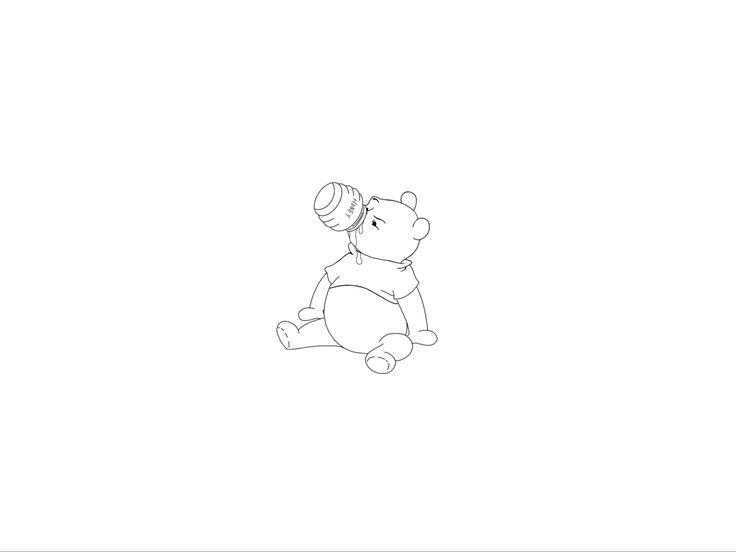 a drawing of a winnie the pooh sitting down with a baseball in its mouth