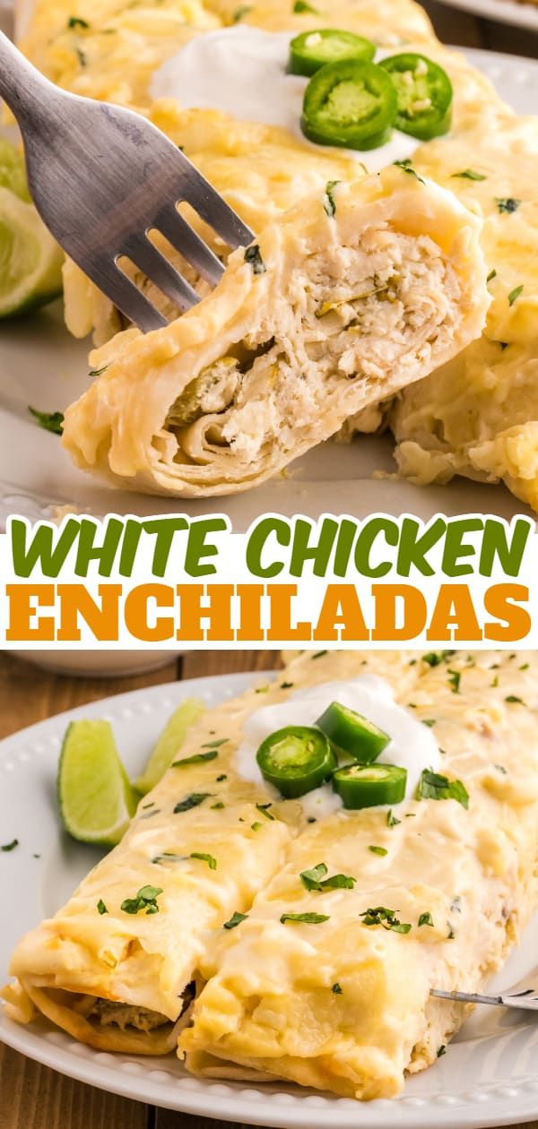 white chicken enchiladas with jalapenos on the side