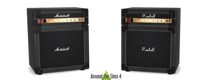 two black amps sitting next to each other in front of a white background with the words marshall on it