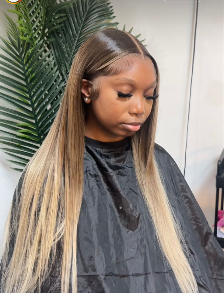 Ombre Blonde Hair Black Women, Baddie Colored Wigs, Brown Roots Blonde Hair Black Women, Highlighted Wig, Honey Brown Frontal Wig, Brown Frontal Wig With Blonde Highlights, Blonde Highlight Lace Front Wig, Blonde With Brown Roots, Brown Wig Blonde Highlights Black Women