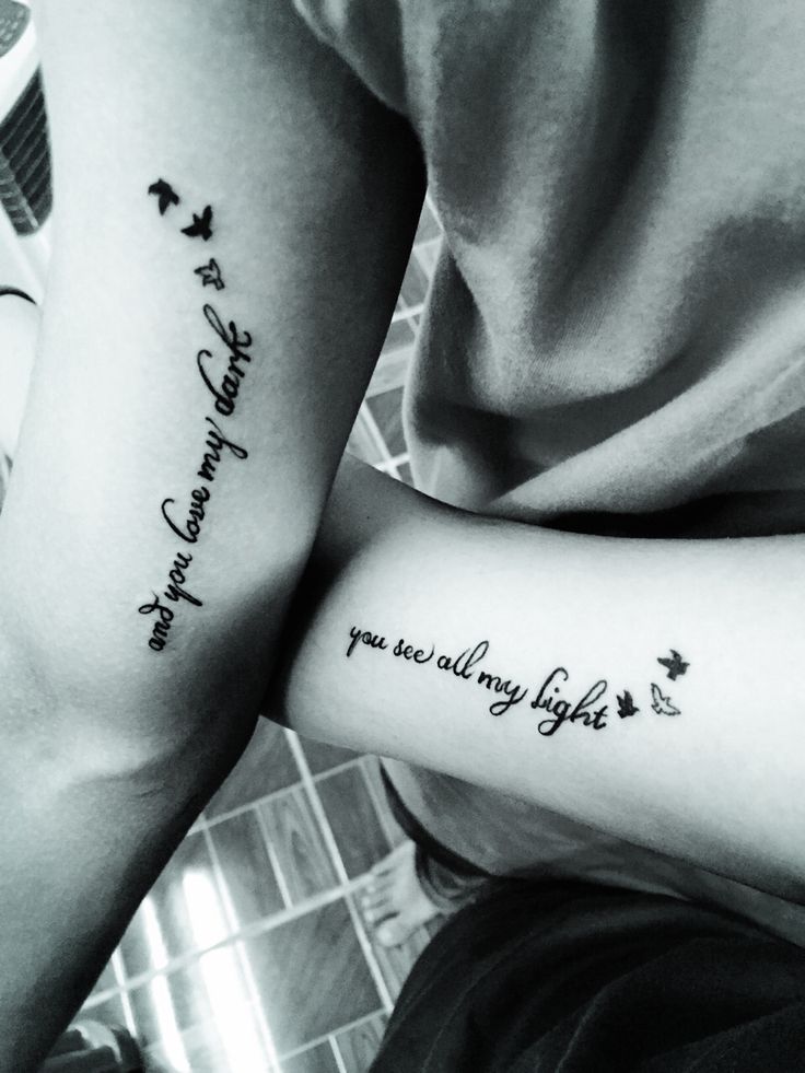 two people with tattoos on their arms that say, you are always right and left