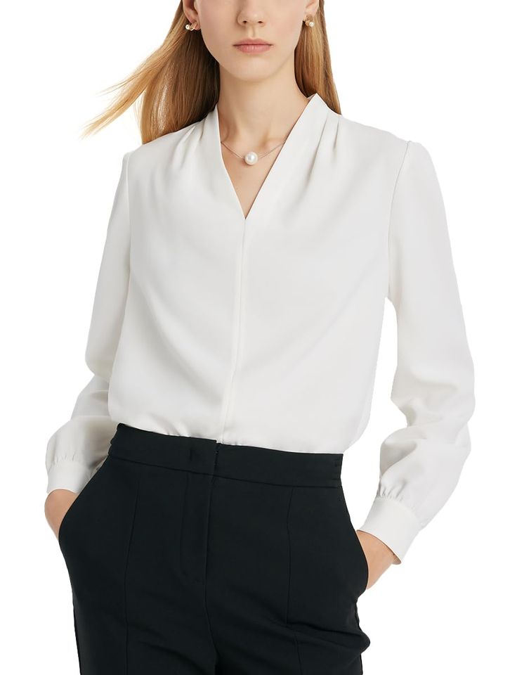 PRICES MAY VARY. FABRIC - Made of special polyester fabric, this office tops for women is lightweight and flowy to wear. The work blouses for women is easy to wash and dry, giving you a soft, comfortable feeling. This light weight long sleeve tops for women is both wrinkle and abrasion resistant, providing you with a high-quality dressing experience while also helping you save the hassle of pilling the shirt. FEATURES - Featuring a straight fit, this formal blouses for women is suitable for all Formal White Shirt Women, White Blouse Outfit Work, White Shirt Design For Women, Office Blouses For Women Work Outfits, Formal White Office Blouse, Timeless White Formal Blouse, Office Blouses For Women, White 3/4 Sleeve Blouse For Work, Formal White Button-up Tops