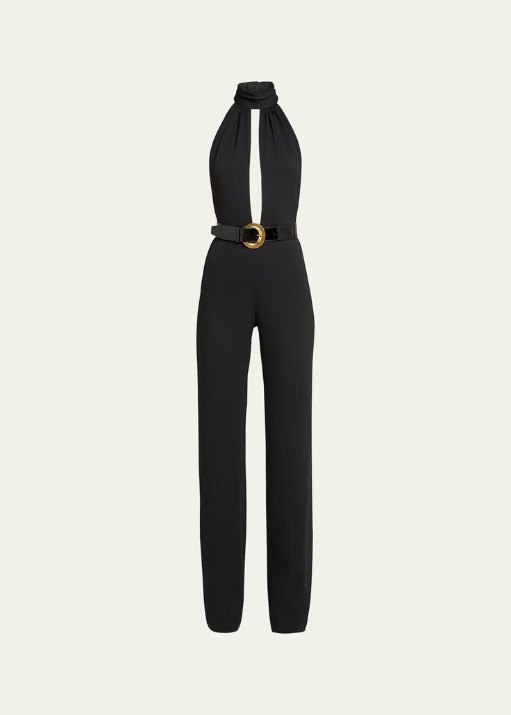 Find TOM FORD Stretch Sable Belted Halter Jumpsuit on Editorialist. TOM FORD stretch sable jumpsuit features a halter neckline and a plunging front cutout Sleeveless Open back Adjustable belted waist Straight legs Relaxed fit Viscose/elastane/silk Made in Italy Black Halter Jumpsuit, Halter Neck Jumpsuit, Black Toms, Satin Jumpsuit, Strapless Bustier, Velvet Jumpsuit, Halter Jumpsuit, Black Halter, White Jumpsuit