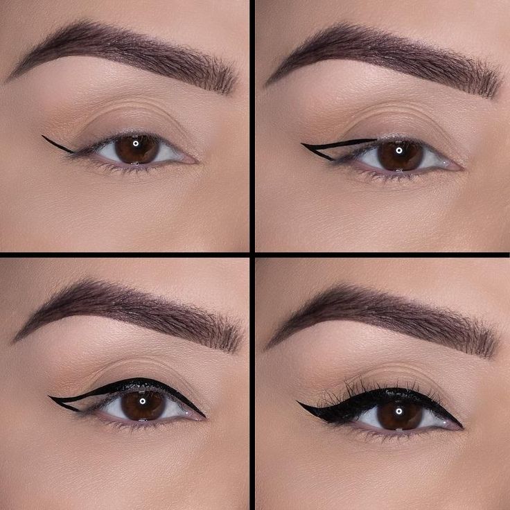 Sharp Winged Eyeliner, Eyeliner Step-by-step, Eye Wing Makeup, Eye Lining For Beginners, Simple Winged Eyeliner, Eye Wings, Winged Eyeliner Tricks, Make Up Tricks, Eyeliner Tutorials