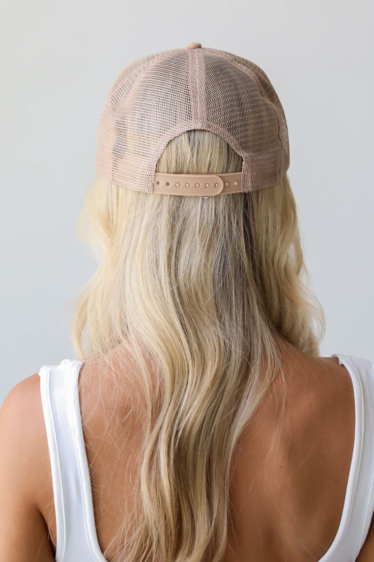 Calling all Woodstock residents, the Tan Woodstock Trucker Hat was made just for you! This cute hat is made of a soft cotton construction with a mesh back. It has a rounded top and a slightly rounded brim with "Woodstock" on the front! Adjustable Strap Spot Clean with Damp Cloth or Sponge One Size Fits Most Adjustable Mesh Back Baseball Cap With Curved Bill, Adjustable Lightweight Mesh Trucker Hat, Adjustable Trucker Cap With Mesh Back, Mesh Trucker Hats One Size Fits Most, Adjustable Mesh Baseball Cap, Spring Trucker Hat, One Size Fits Most, Adjustable Mesh Back Trucker Hat With Curved Brim, Snapback Mesh Baseball Cap One Size Fits Most, Adjustable Curved Bill Trucker Hat For Everyday