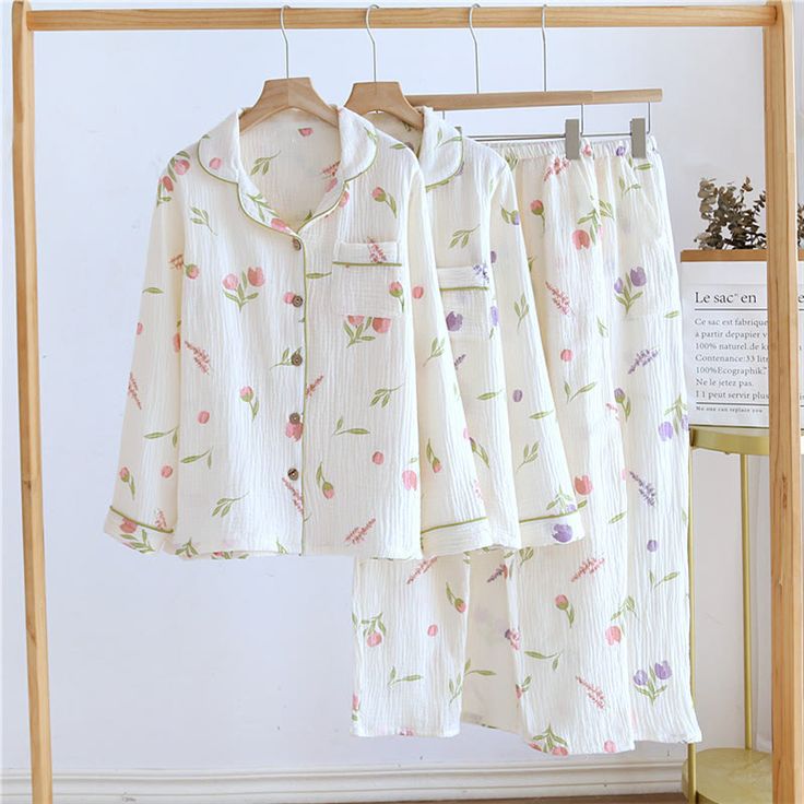 The vibrant floral pattern adds a chic touch to your nightwear, ensuring you feel beautiful while unwinding. Made from premium cotton gauze, this set is soft and breathable, offering exceptional comfort for all-night lounging.Please ensure the size is suitable before placing your order, as it runs small. It is normal for pure cotton fabric to shrink 2-3 cm after washing.Product ID: OK7948Care: This pajama is machine washable and dryable. Please wash at a low temperature and avoid bleaching.Materials: Pure CottonSize Chart:Due to different personal measurement methods and positions, the error range of 1-3cm is normal.Recommend Height & Weight:M: 155-165cm & 45-55kgL: 160-170cm & 55-65kgXL: 165-175cm & 65-70kgEstimated weight: 400g White Spring Sleepwear For Home, Comfortable Floral Print Sleepwear, Comfortable Floral Print Sleepwear For Bedtime, Feminine Spring Sleepwear, Spring Floral Print Sleepwear For Home, Feminine Floral Print Loungewear Sleepwear, Comfortable Floral Print Sleepwear For Pajama Party, Spring Floral Print Sleepwear For Sleepovers, Floral Spring Sleepwear For Sleepovers