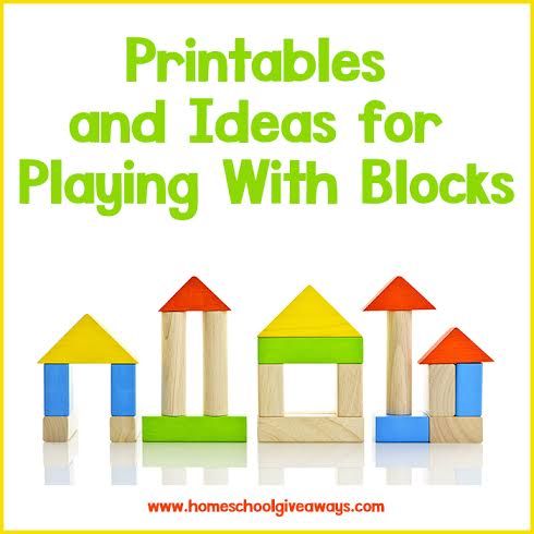 the cover of printables and ideas for playing with blocks