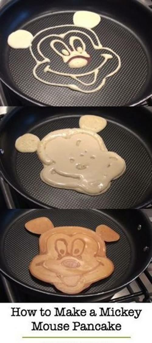 mickey mouse pancakes are being cooked on the grill with words overlay that says how to make a mickey mouse pancake