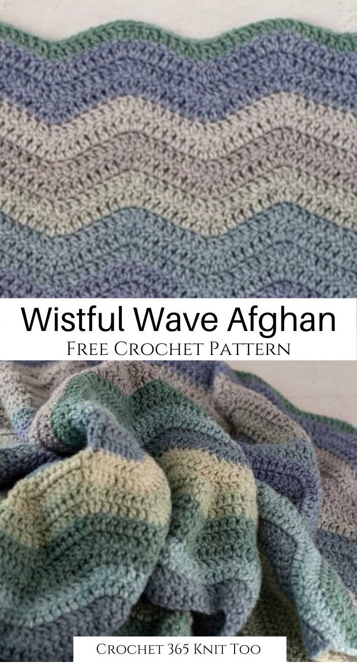 a crocheted afghan is shown with the words, wistul wave afghan free crochet pattern