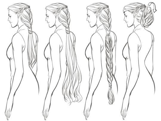 a line drawing of different hairs and braids