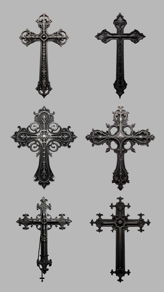 four different crosses are shown in black and white