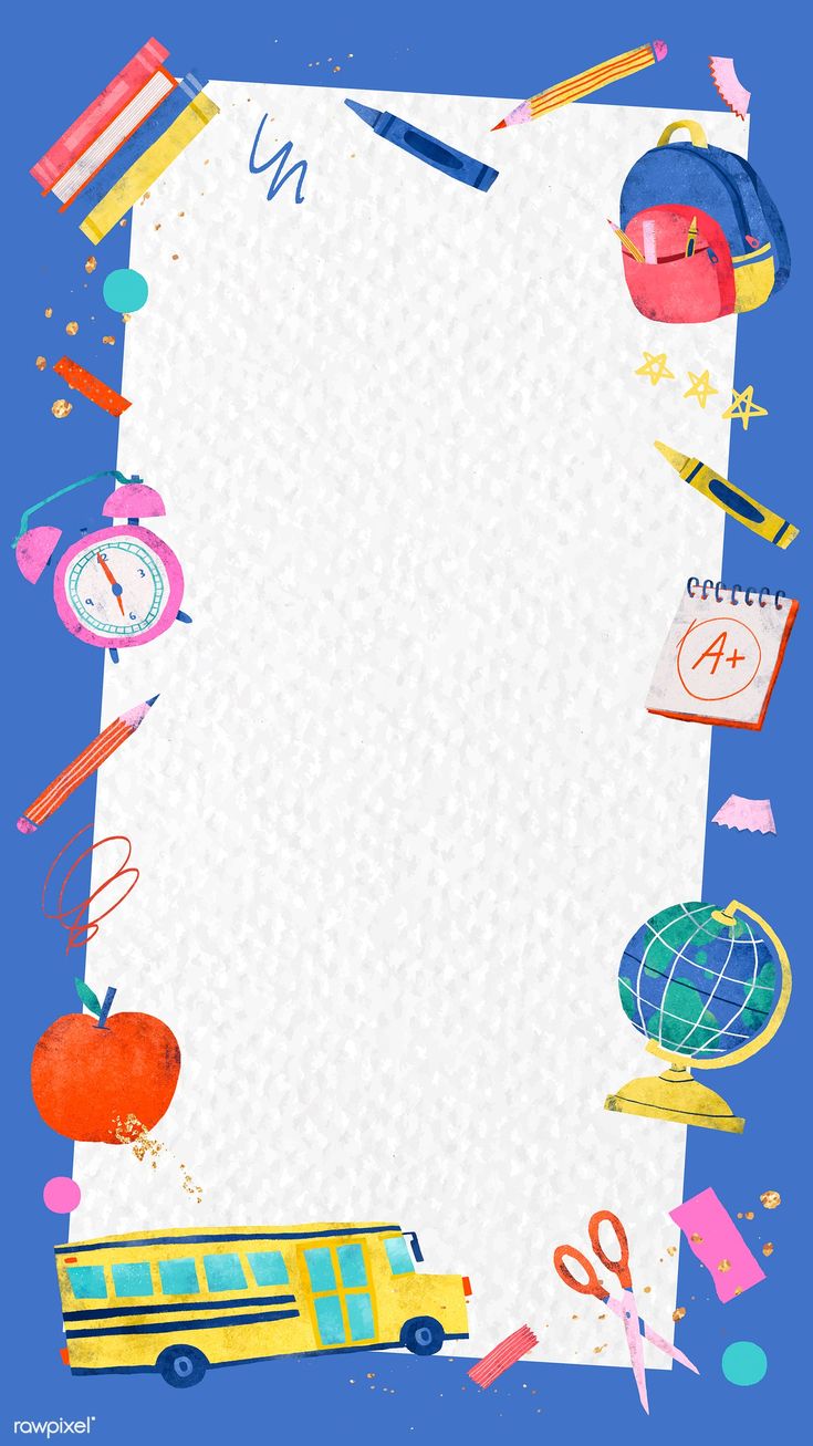 an image of a school stationery paper with supplies on the top and bottom corner