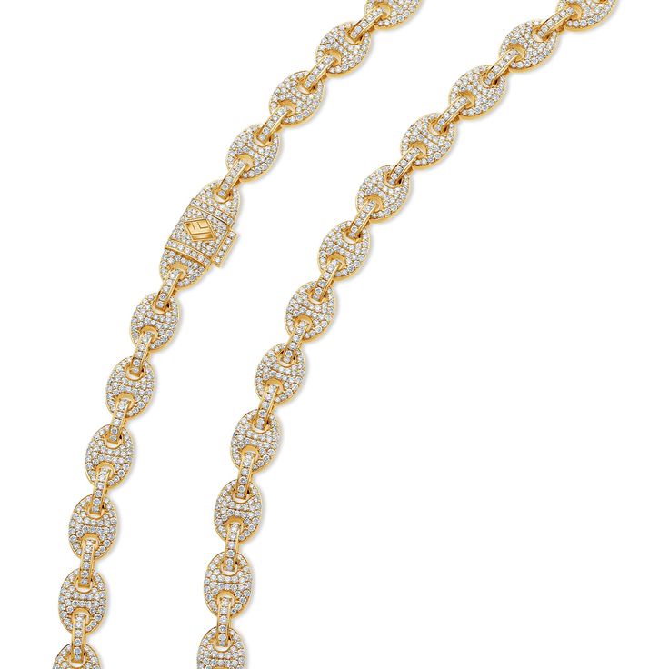 Our 7mm Diamond Ocean Link Chain. Made in solid gold and encrusted with diamonds. Each link is iced out by hand, totaling approximately 12 carats at 20 inches. This Diamond Ocean Link Chain is finished to a high polish and secured by our signature IF & Co. fold over clasp. Size Chart Jewellery Showroom, Diamond Cluster Earrings, Jewish Jewelry, Solitaire Earrings, Catholic Jewelry, Bridal Engagement Rings, Zodiac Pendant, Tennis Bracelet Diamond, Cluster Earrings