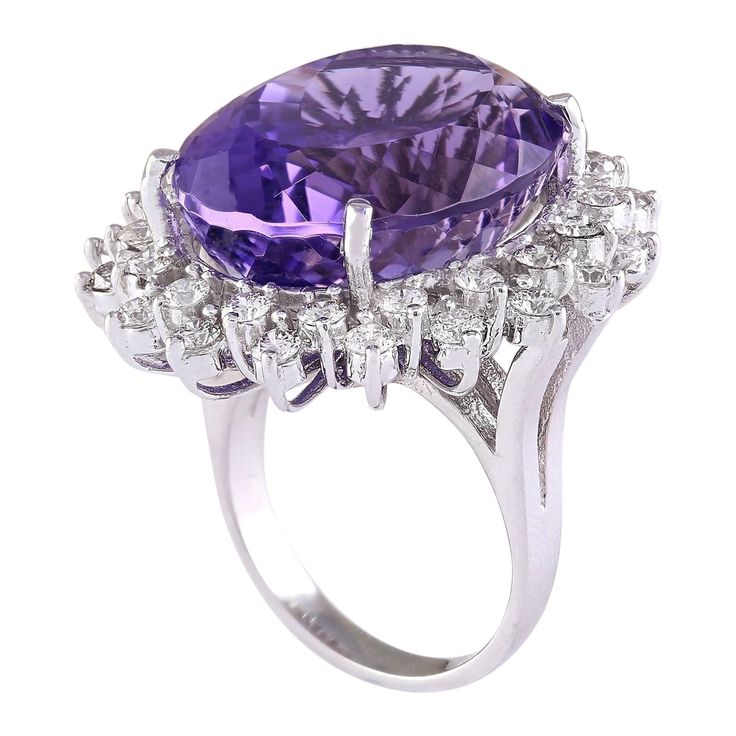 Stamped: 14K White GoldTotal Ring Weight: 15.2 GramsRing Length: N/ARing Width: N/AGemstone Weight: Total Natural Amethyst Weight is 25.50 Carat (Measures: 22.25x16.15 mm)Color: PurpleDiamond Weight: Total Natural Diamond Weight is 2.00 CaratColor: F-G, Clarity: VS2-SI1Face Measures: 29.35x26.70 mmSku: [703692W] Luxury White Gold Sterling Silver Amethyst Ring, Luxury White Gold Amethyst Ring With Multi-stones, Luxury Hallmarked Amethyst Collectible Ring, Purple Multi-stone Amethyst Crystal Ring, Luxury Purple Crystal Ring, Fine Jewelry, 14k White Gold Diamond Ring, Amethyst And Diamond Ring, Purple Diamond, Gold Diamond Ring