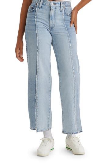 Inspired by '90s dad jeans, this extraroomy pair is made from nonstretch denim with raw-cropped hems and two-tone patchwork construction. 18 1/2" leg opening; 10 3/4" front rise; 15" back rise Zip fly with button closure Five-pocket style 100% cotton Machine wash, tumble dry Imported Dad Jeans, Levi's, Wide Leg, Nordstrom, Patchwork