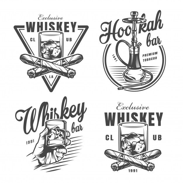 four different logos for whiskey and other beverages