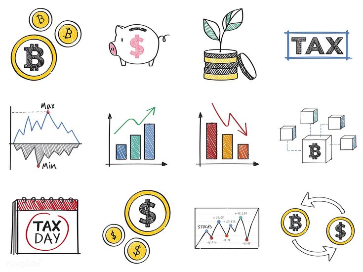 various business and finance icons drawn by hand