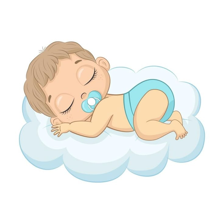 a baby sleeping on a cloud with pacifier in its mouth